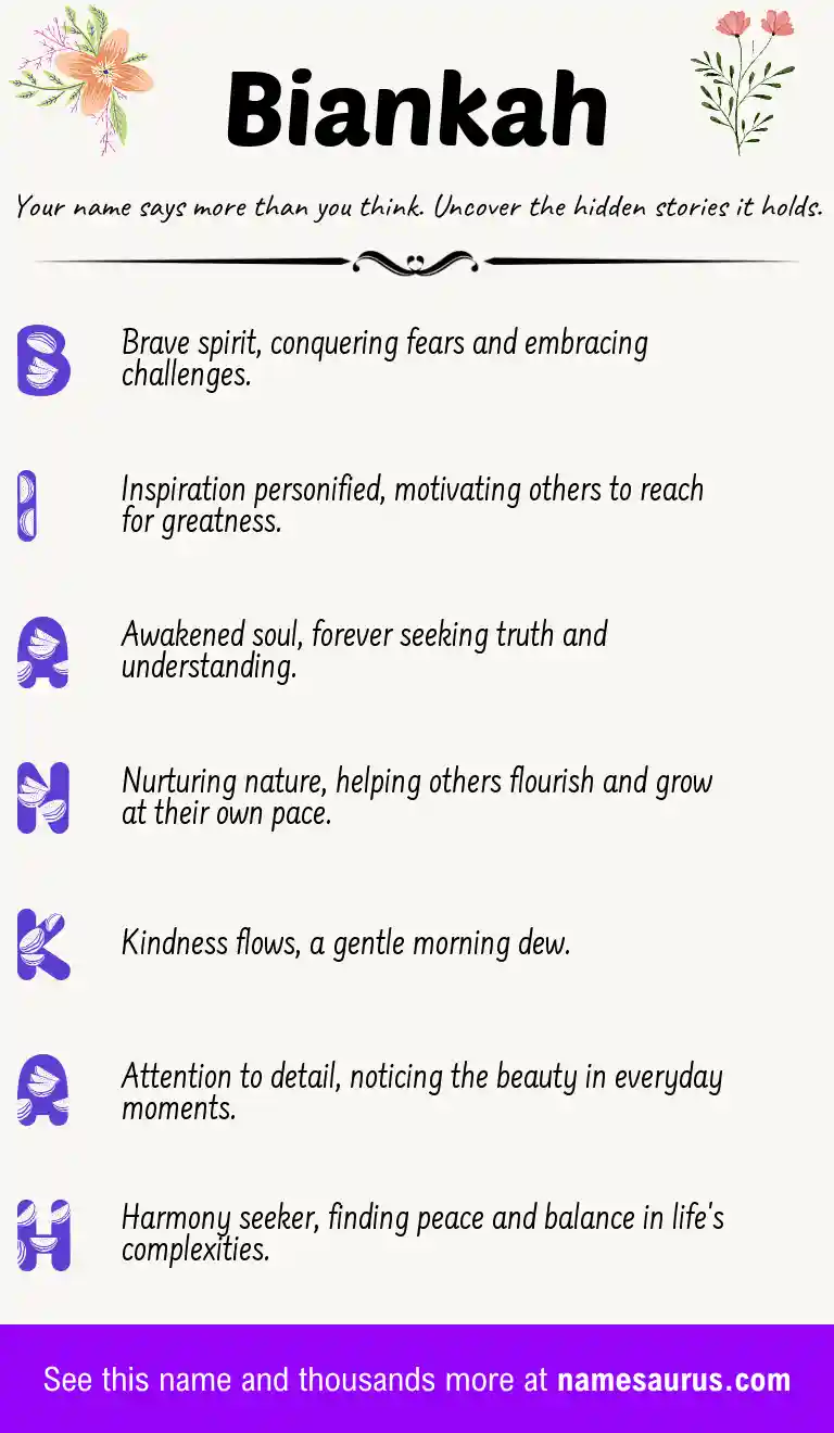 Acrostic poem about Biankah.