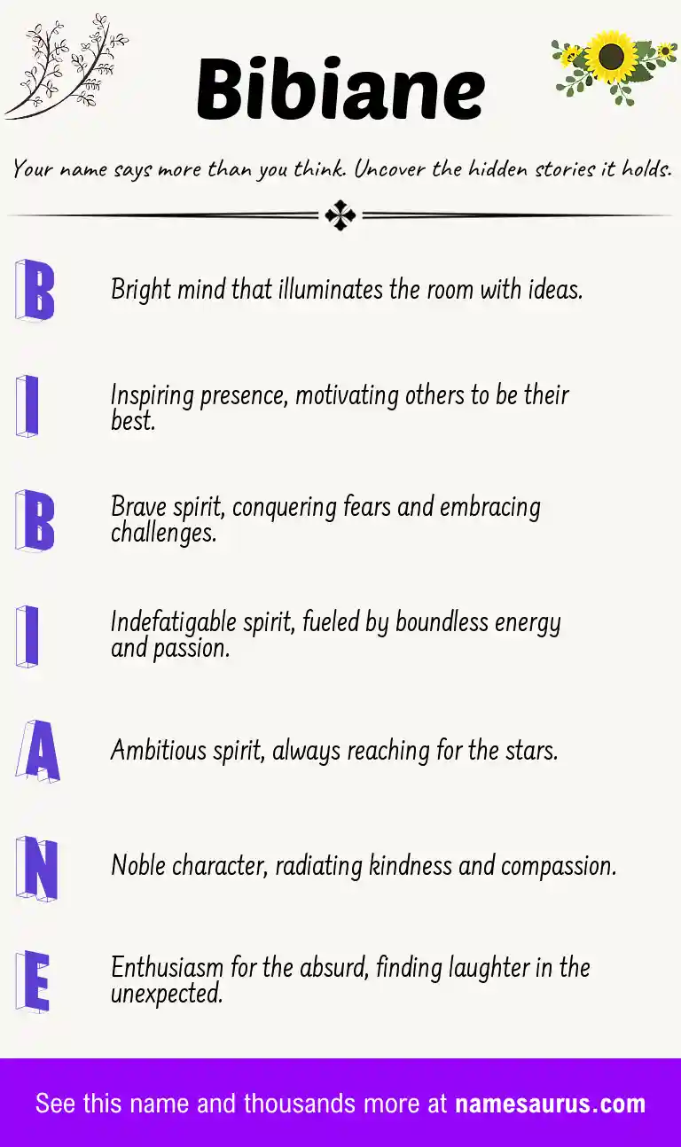 Acrostic poem about Bibiane.