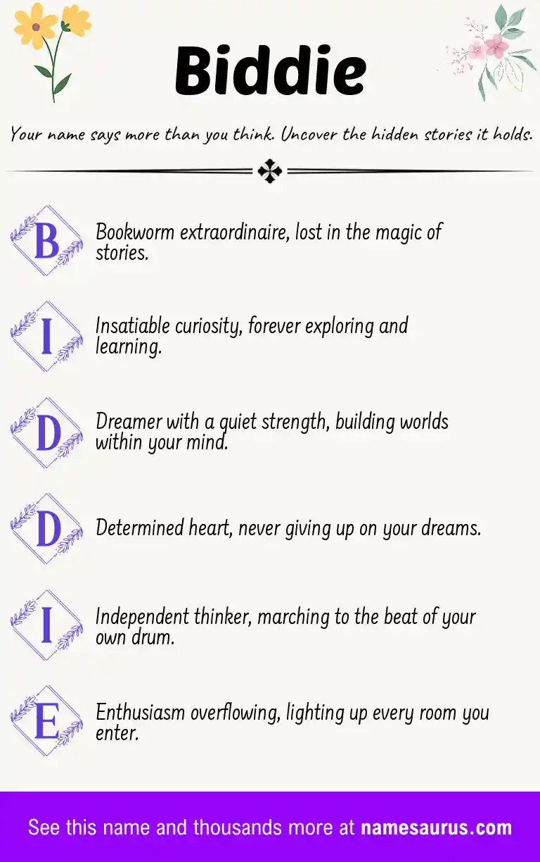 Acrostic poem about Biddie.