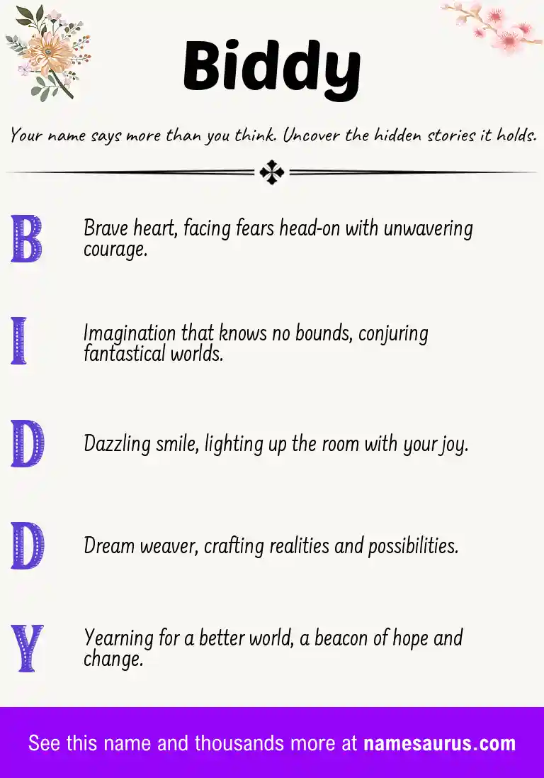 Acrostic poem about Biddy.
