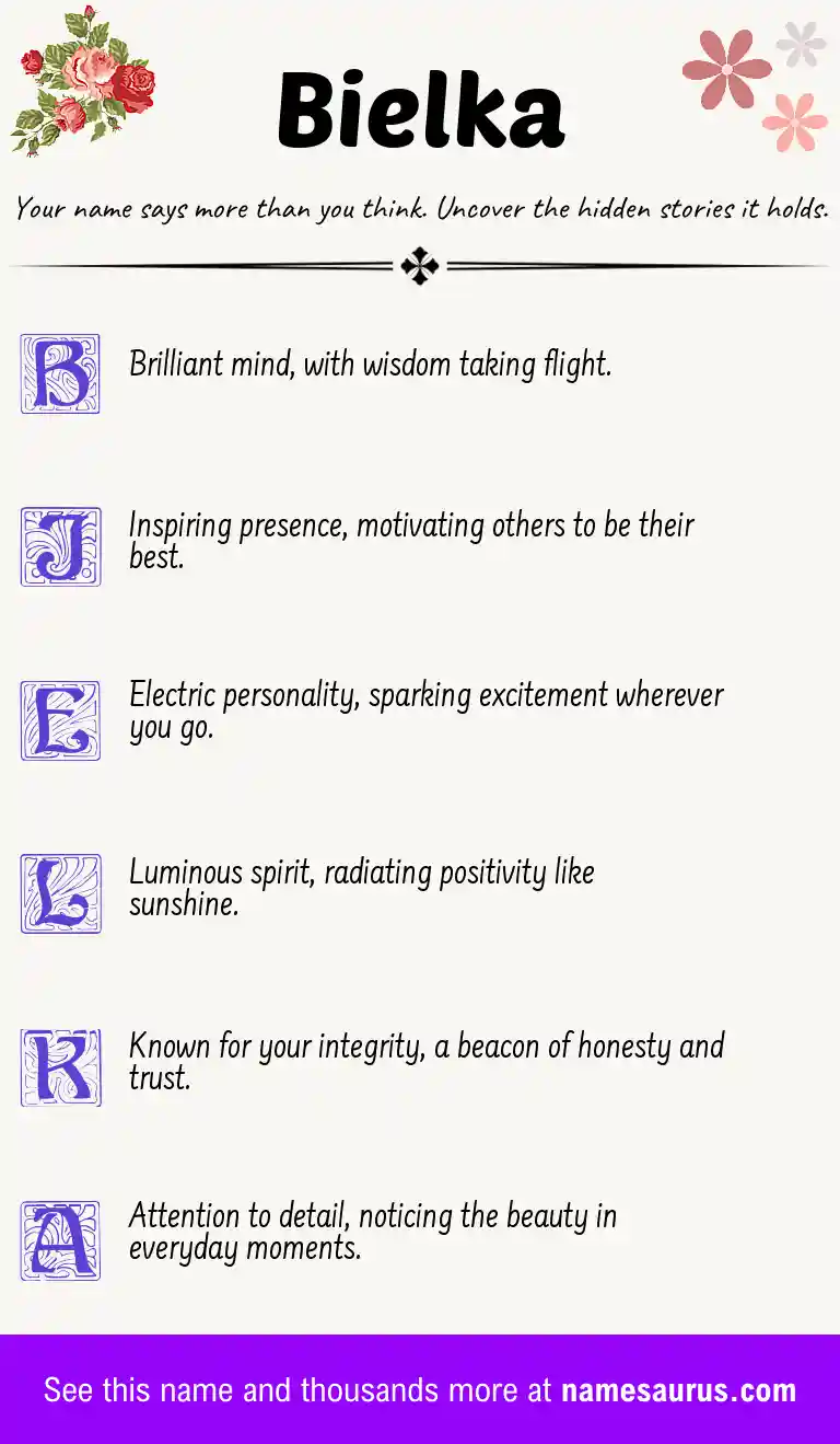 Acrostic poem about Bielka.