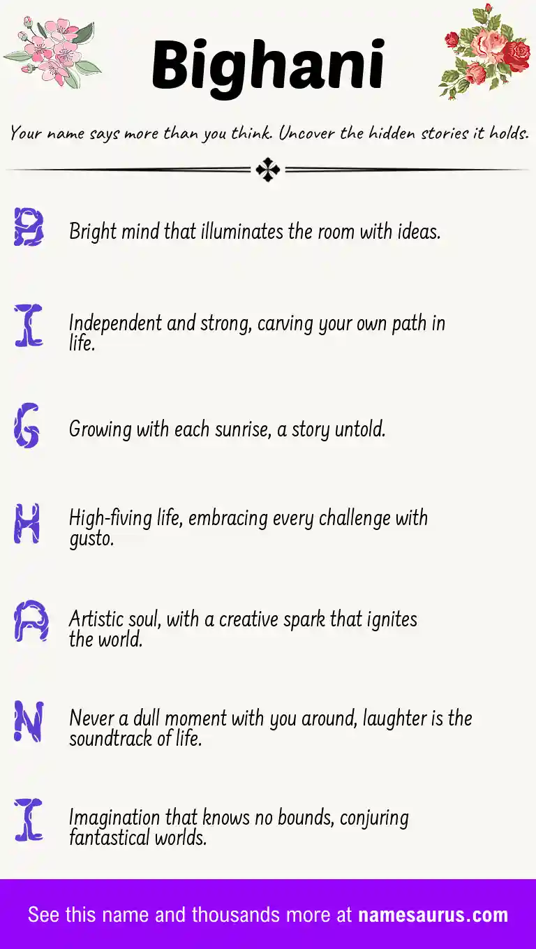 Acrostic poem about Bighani.