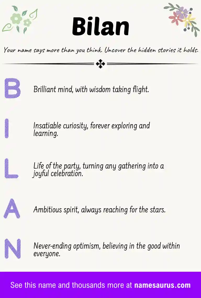 Acrostic poem about Bilan.