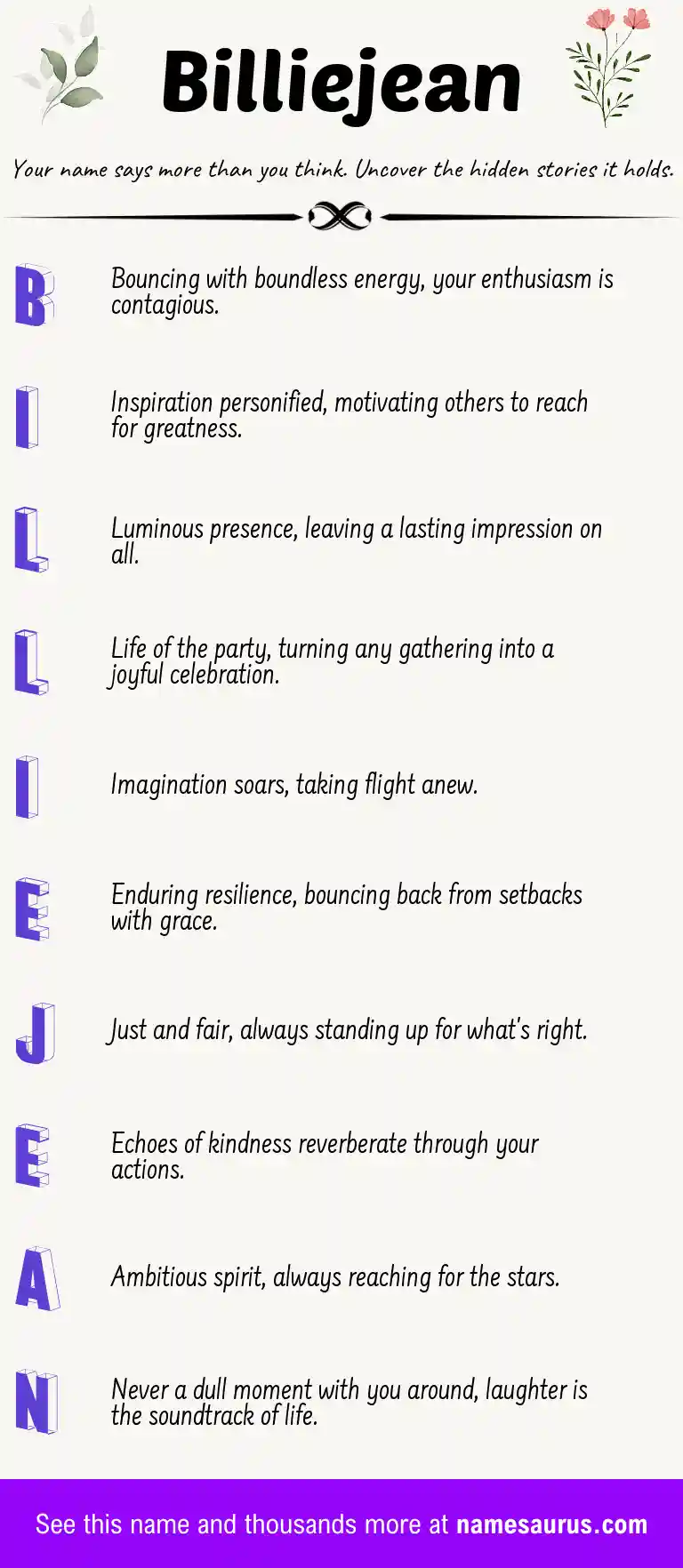 Acrostic poem about Billiejean.