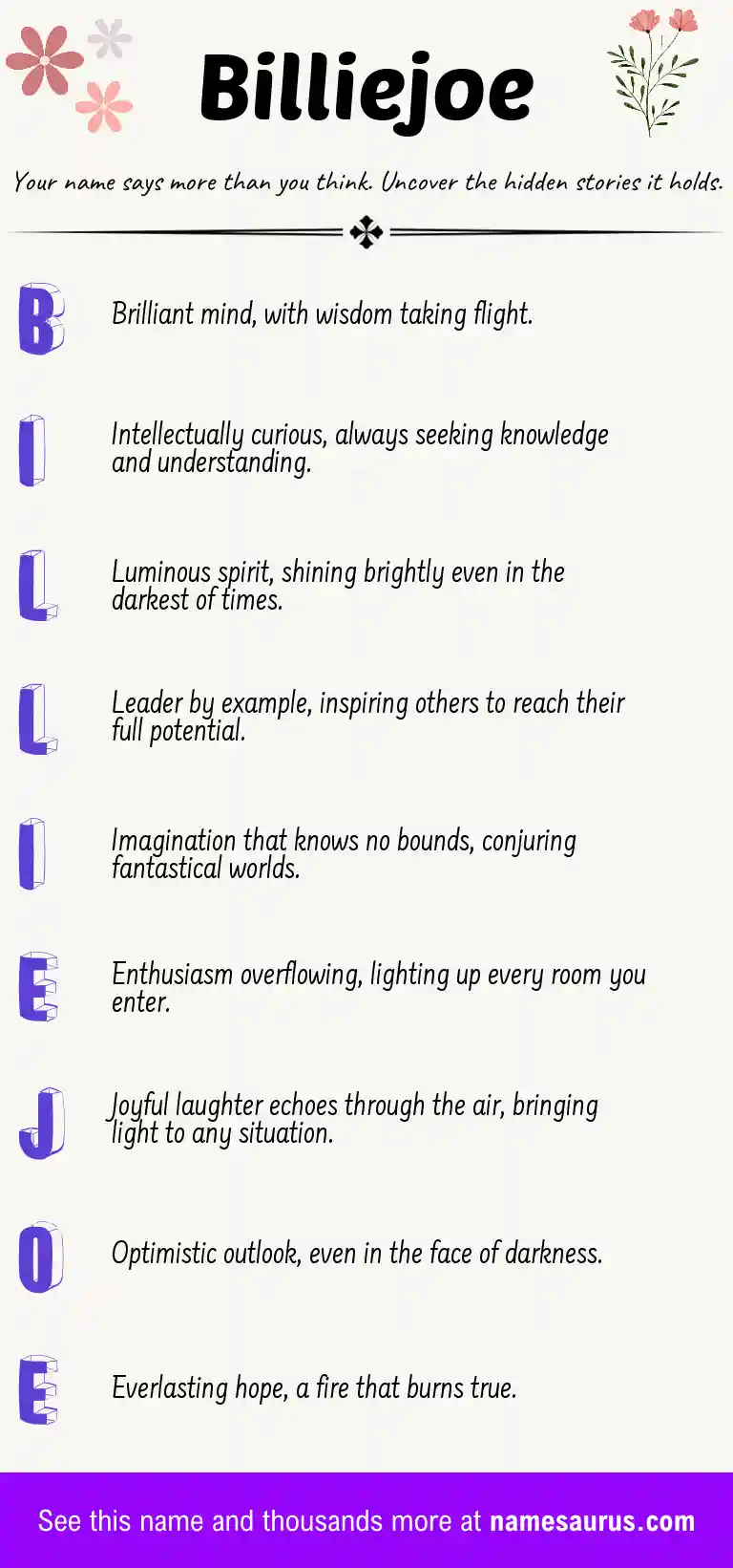 Acrostic poem about Billiejoe.