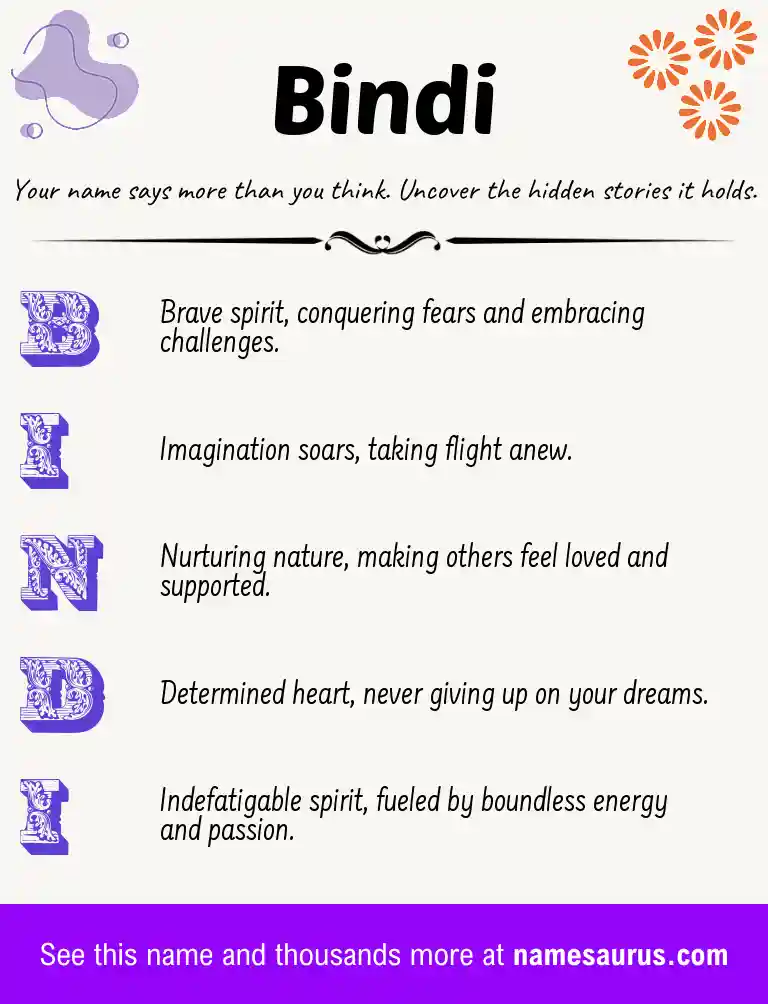 Acrostic poem about Bindi.