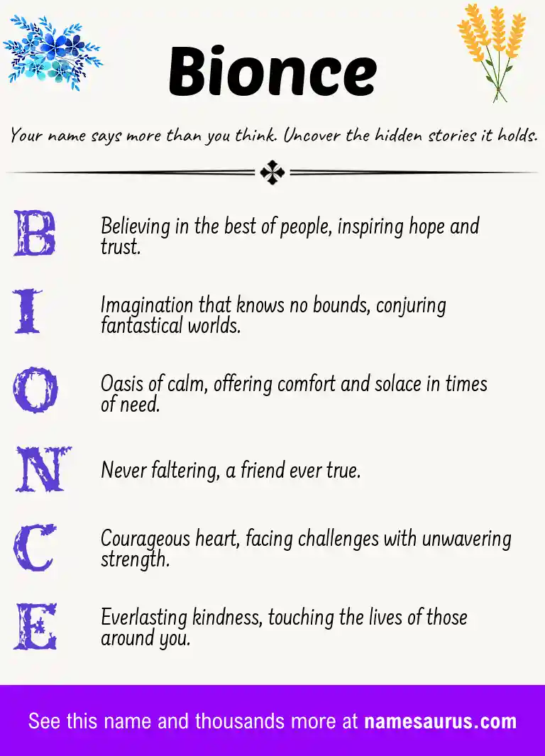 Acrostic poem about Bionce.