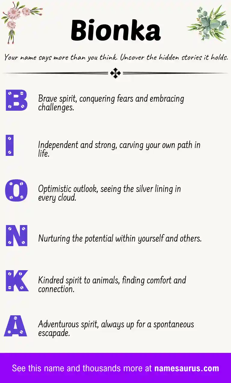 Acrostic poem about Bionka.