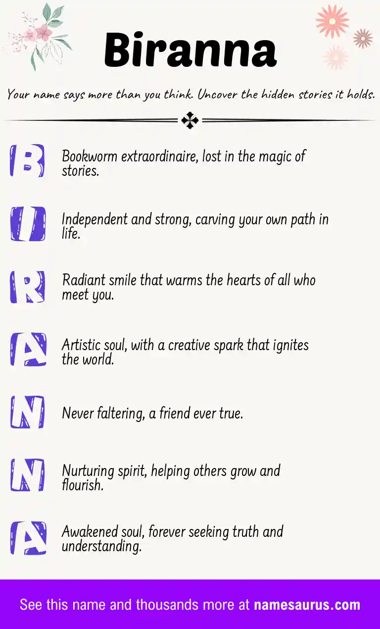 Acrostic poem about Biranna.