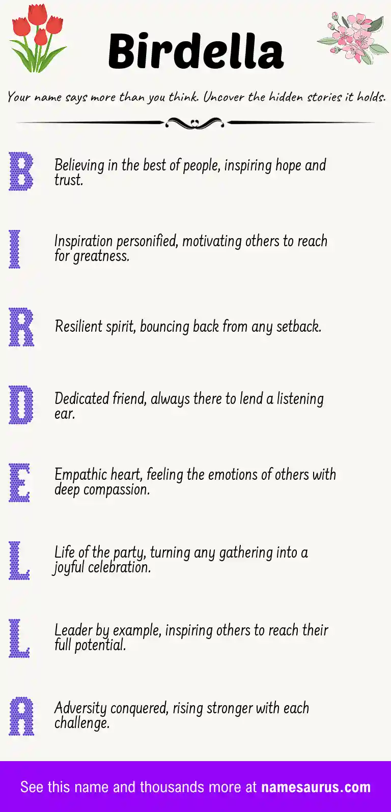 Acrostic poem about Birdella.