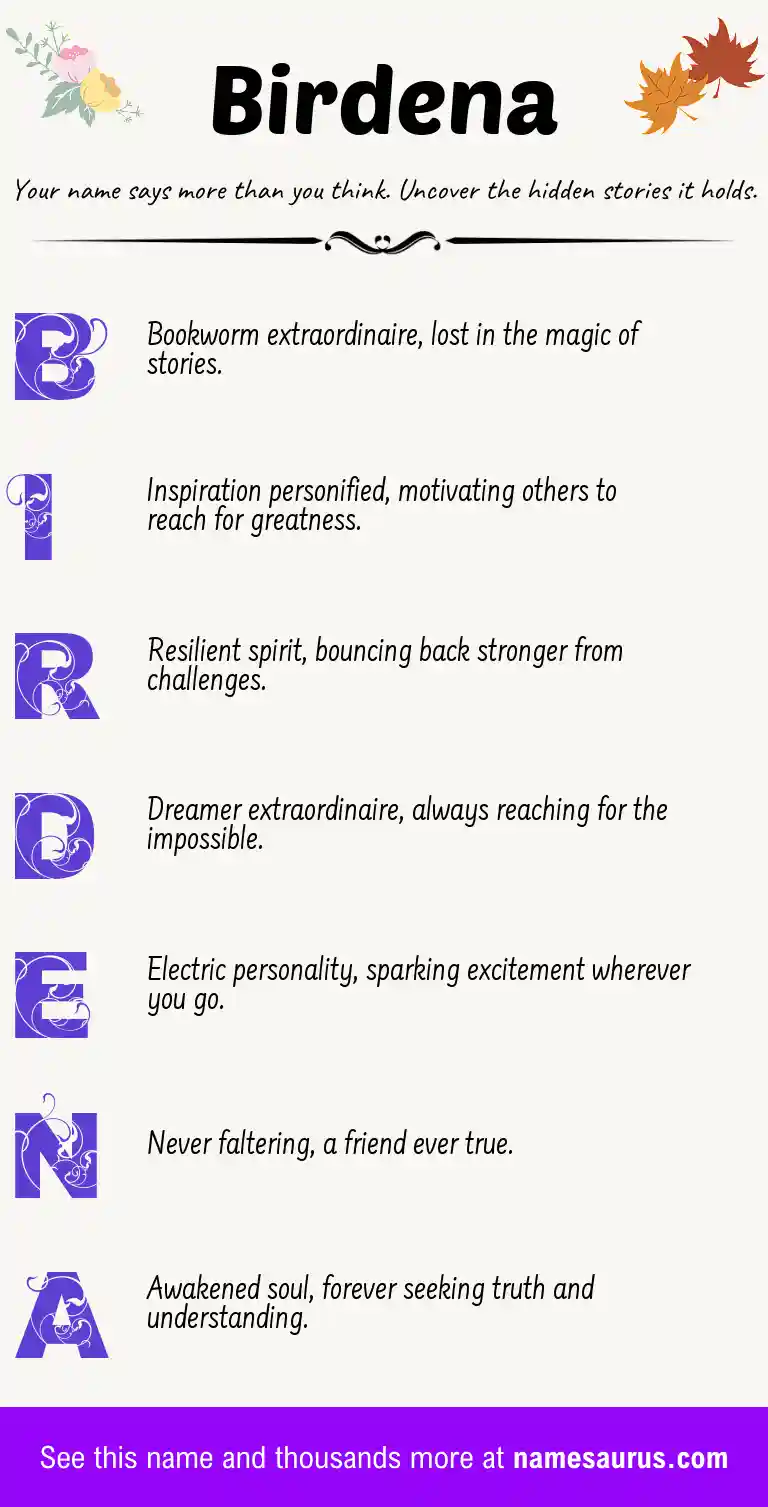 Acrostic poem about Birdena.