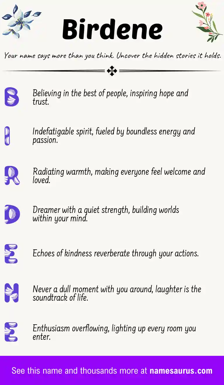 Acrostic poem about Birdene.