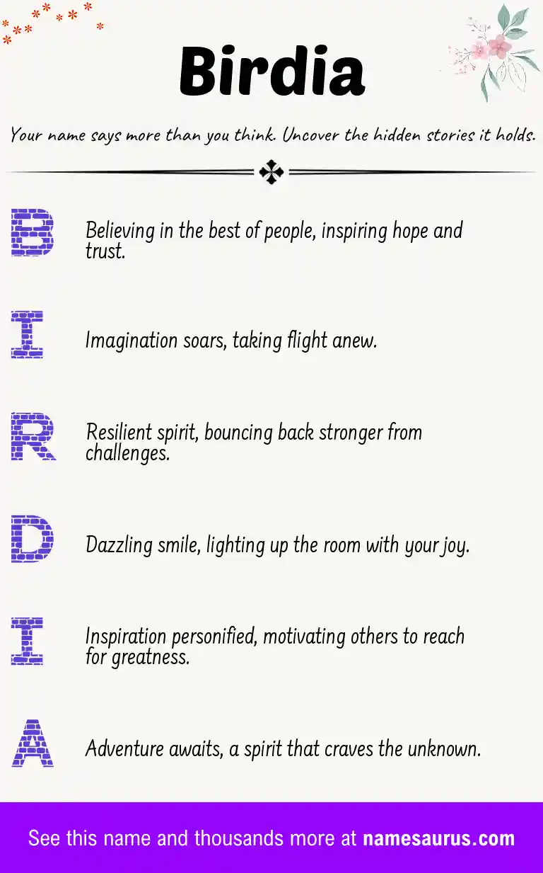 Acrostic poem about Birdia.
