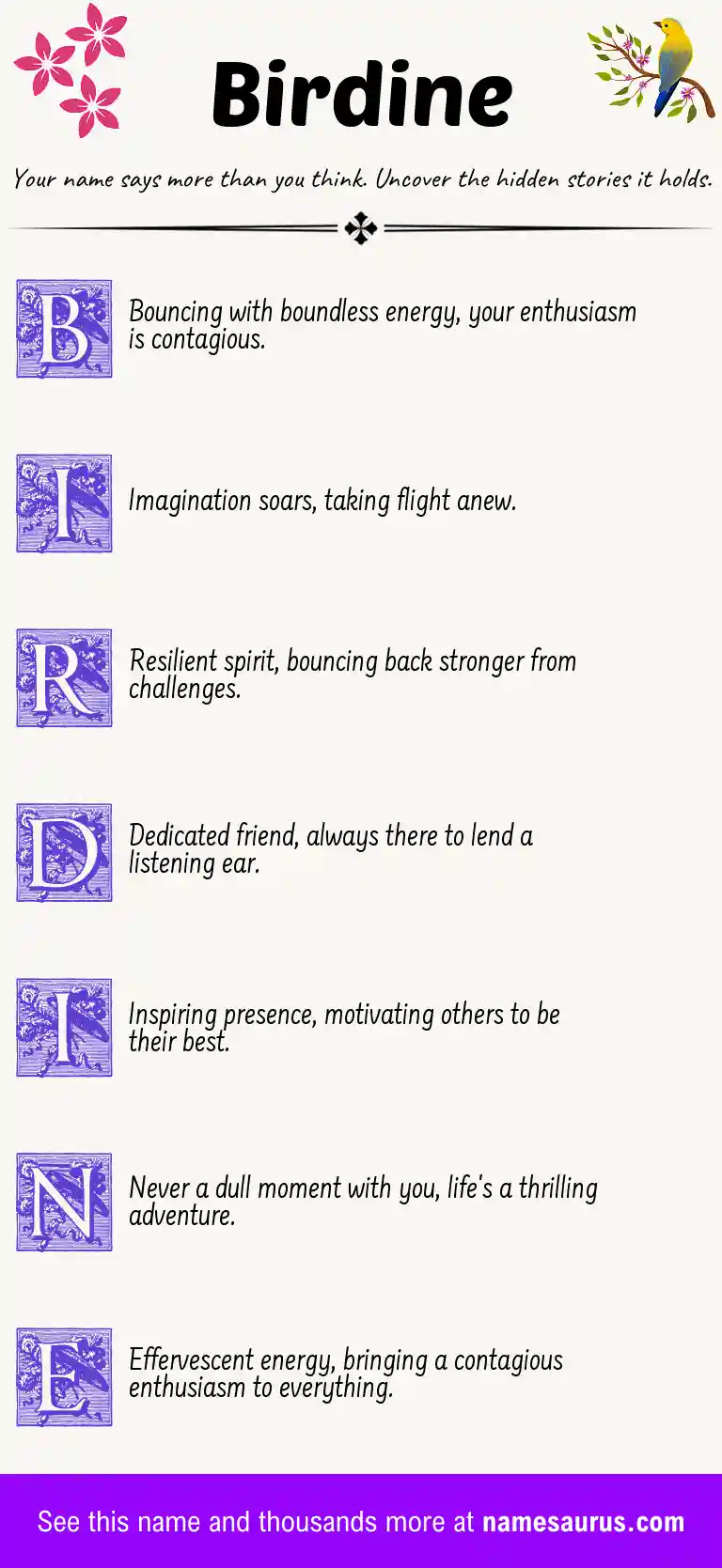Acrostic poem about Birdine.