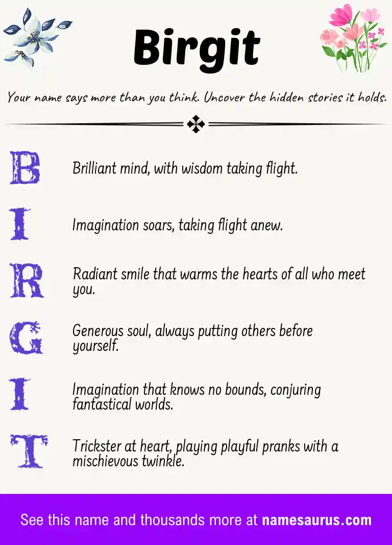 Acrostic poem about Birgit.