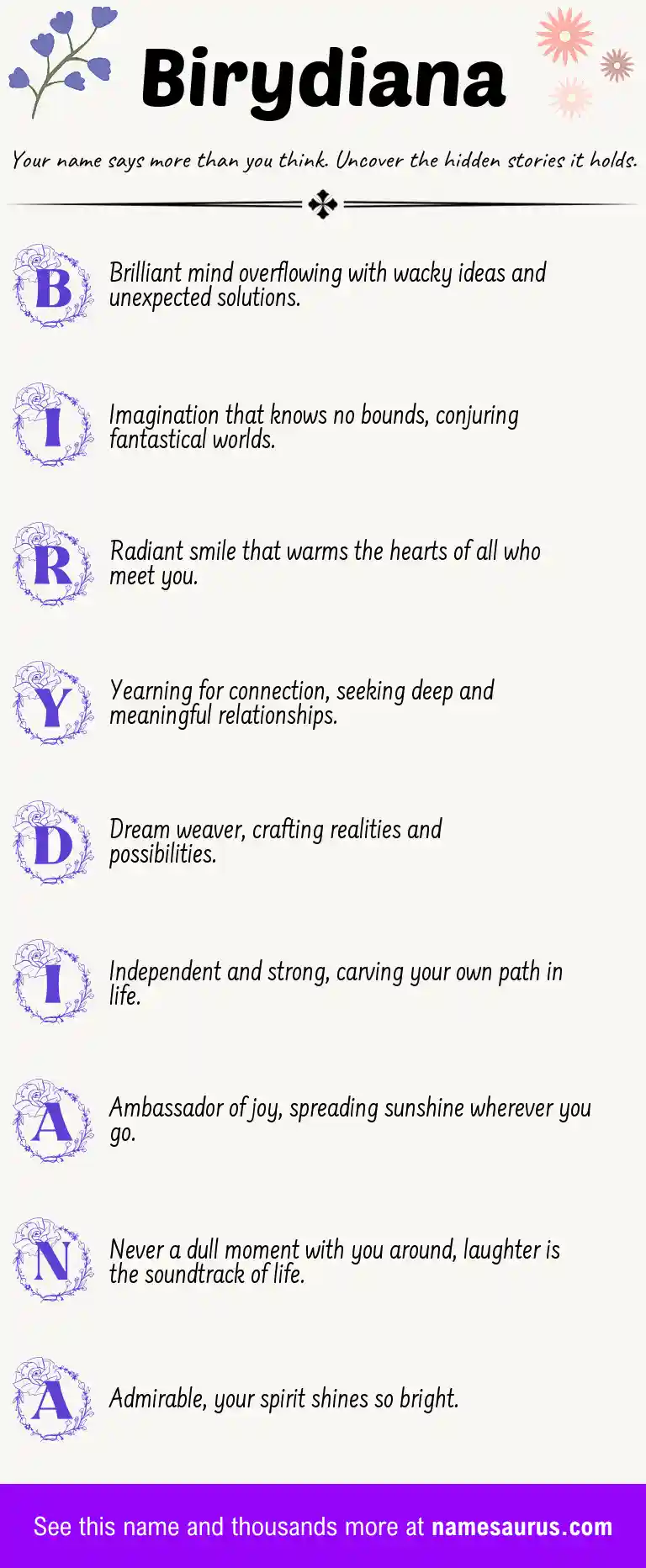 Acrostic poem about Birydiana.