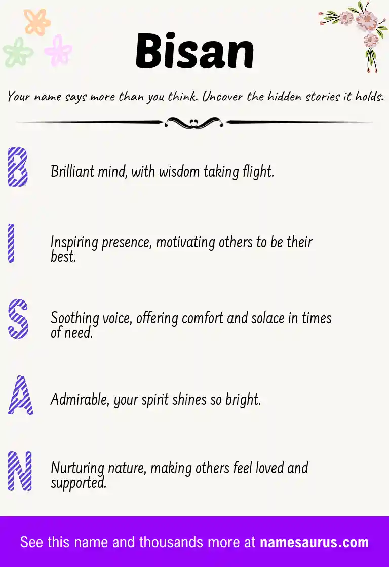 Acrostic poem about Bisan.