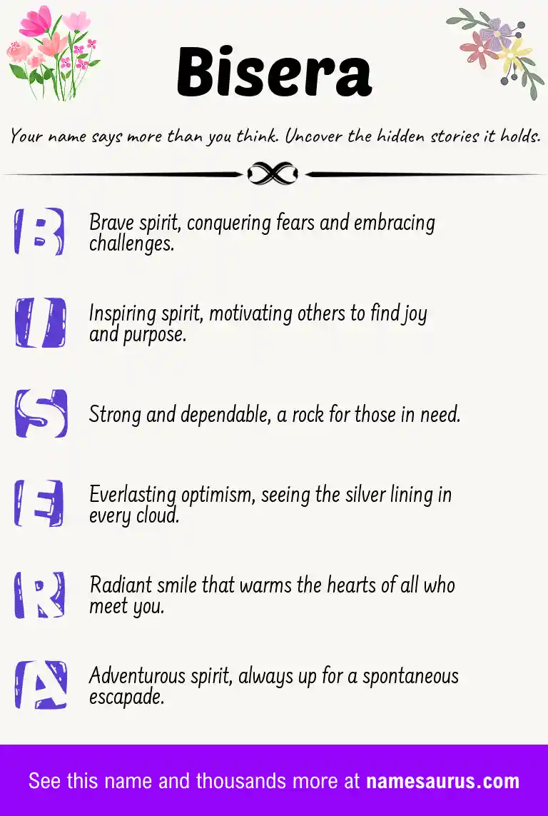 Acrostic poem about Bisera.
