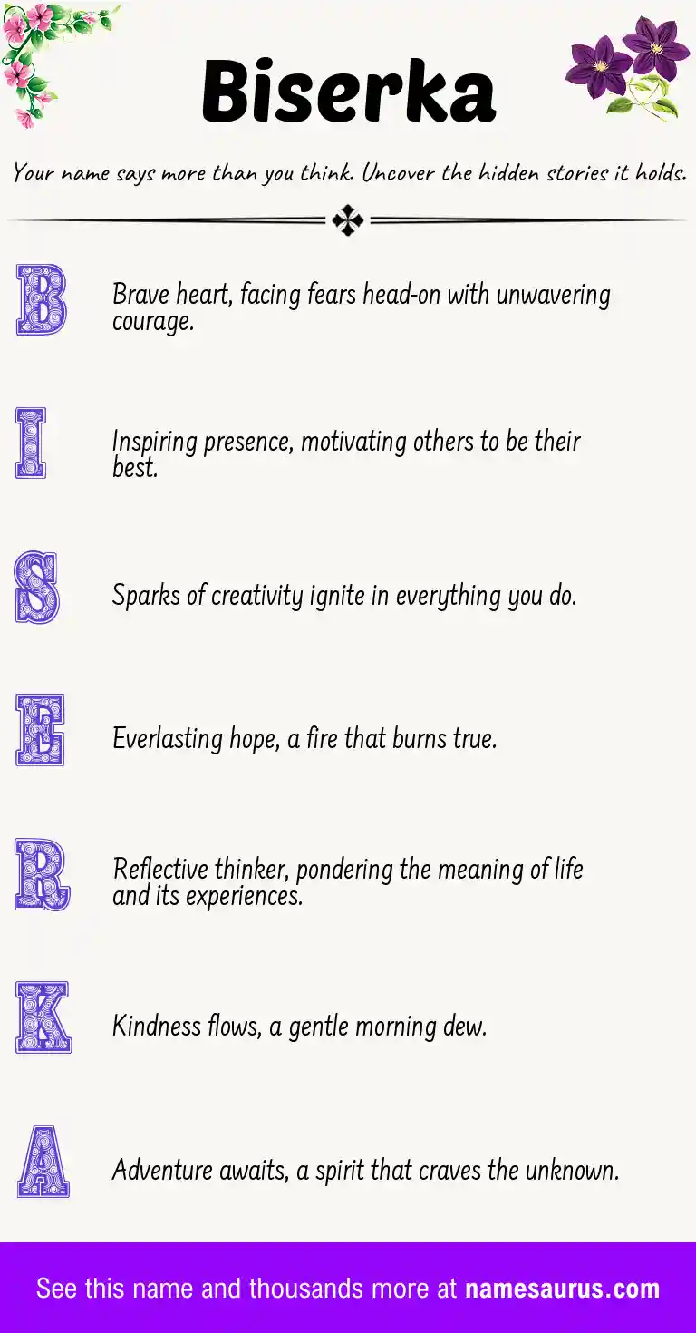 Acrostic poem about Biserka.