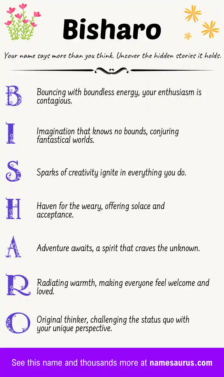 Acrostic poem about Bisharo.
