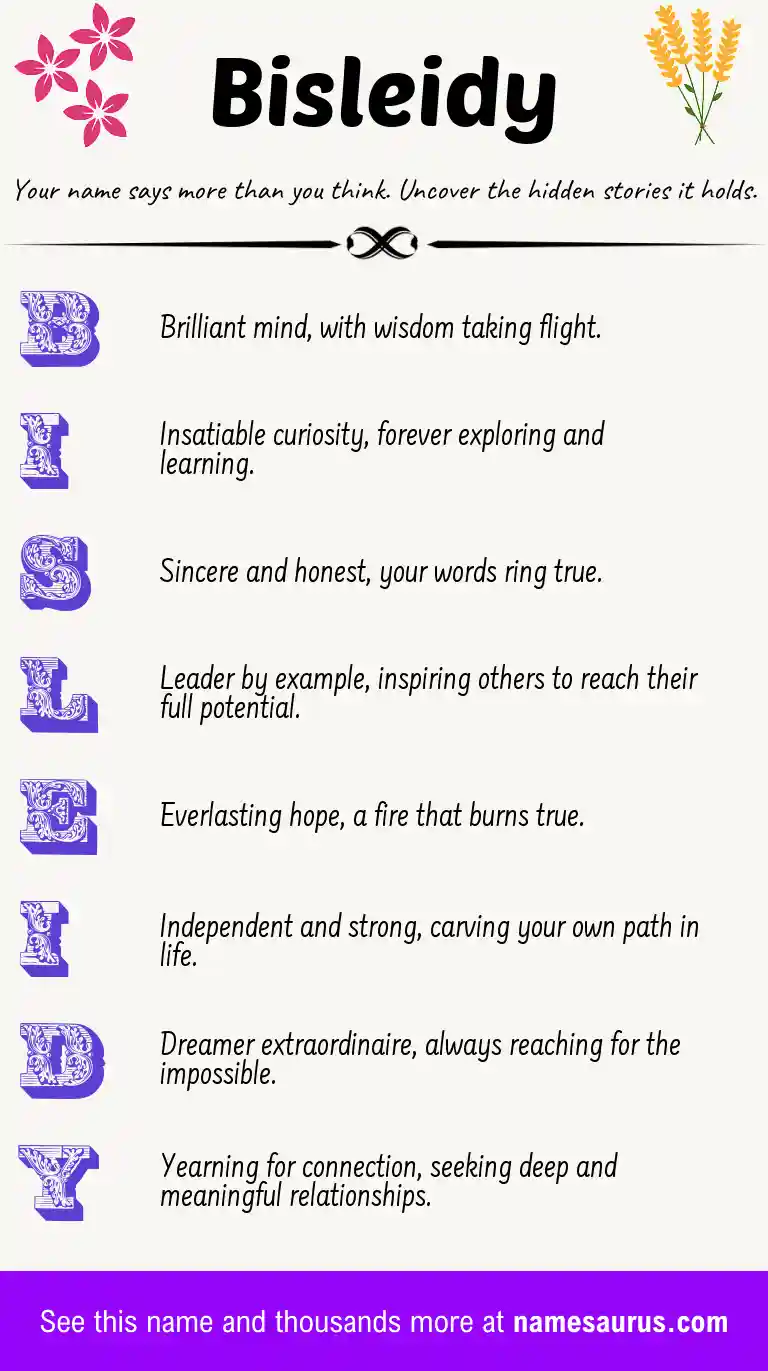 Acrostic poem about Bisleidy.