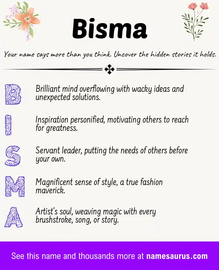 Acrostic poem about Bisma.