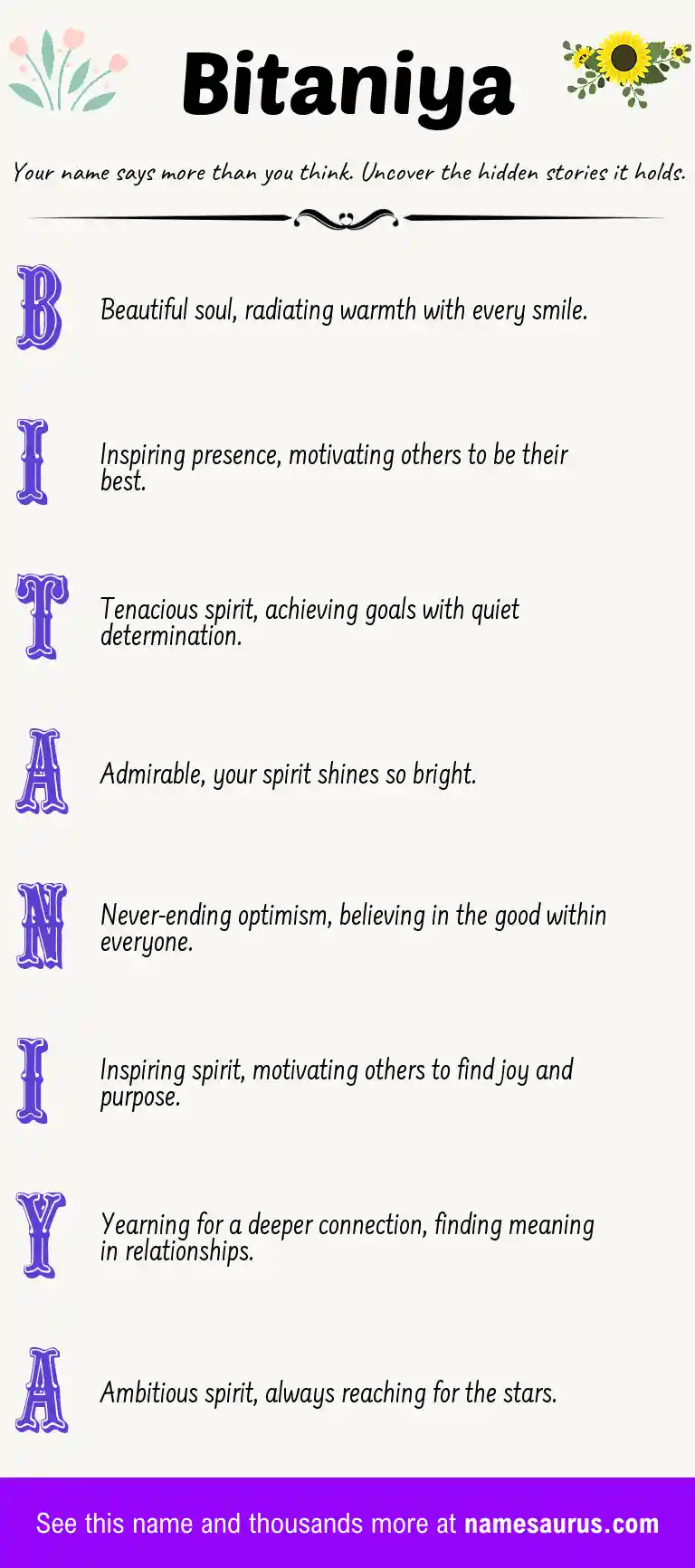 Acrostic poem about Bitaniya.