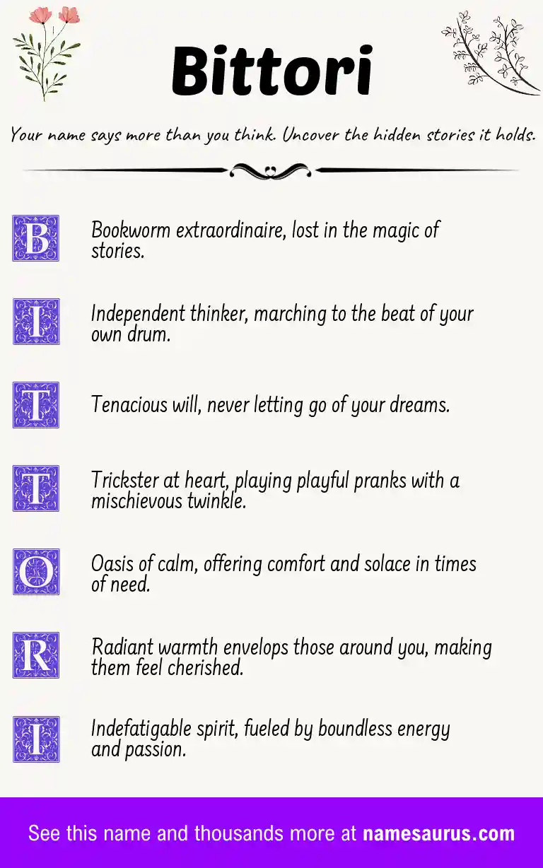 Acrostic poem about Bittori.