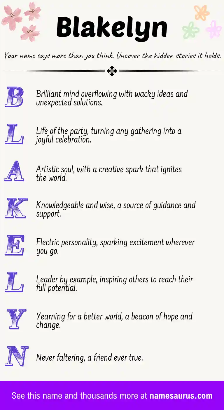 Acrostic poem about Blakelyn.