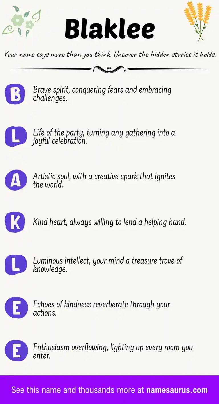 Acrostic poem about Blaklee.