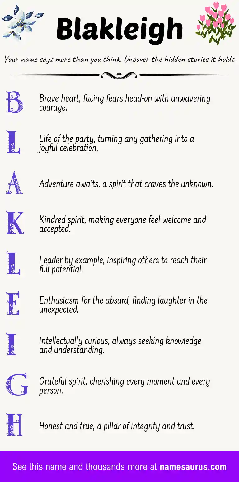 Acrostic poem about Blakleigh.