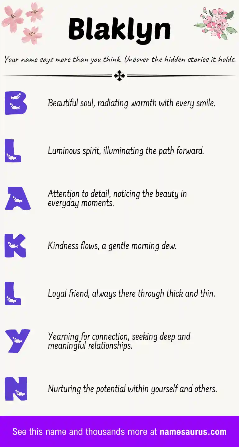 Acrostic poem about Blaklyn.
