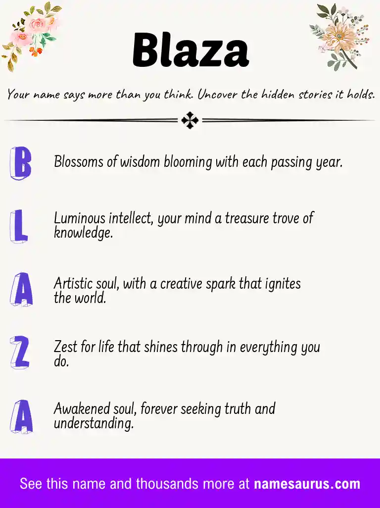 Acrostic poem about Blaza.
