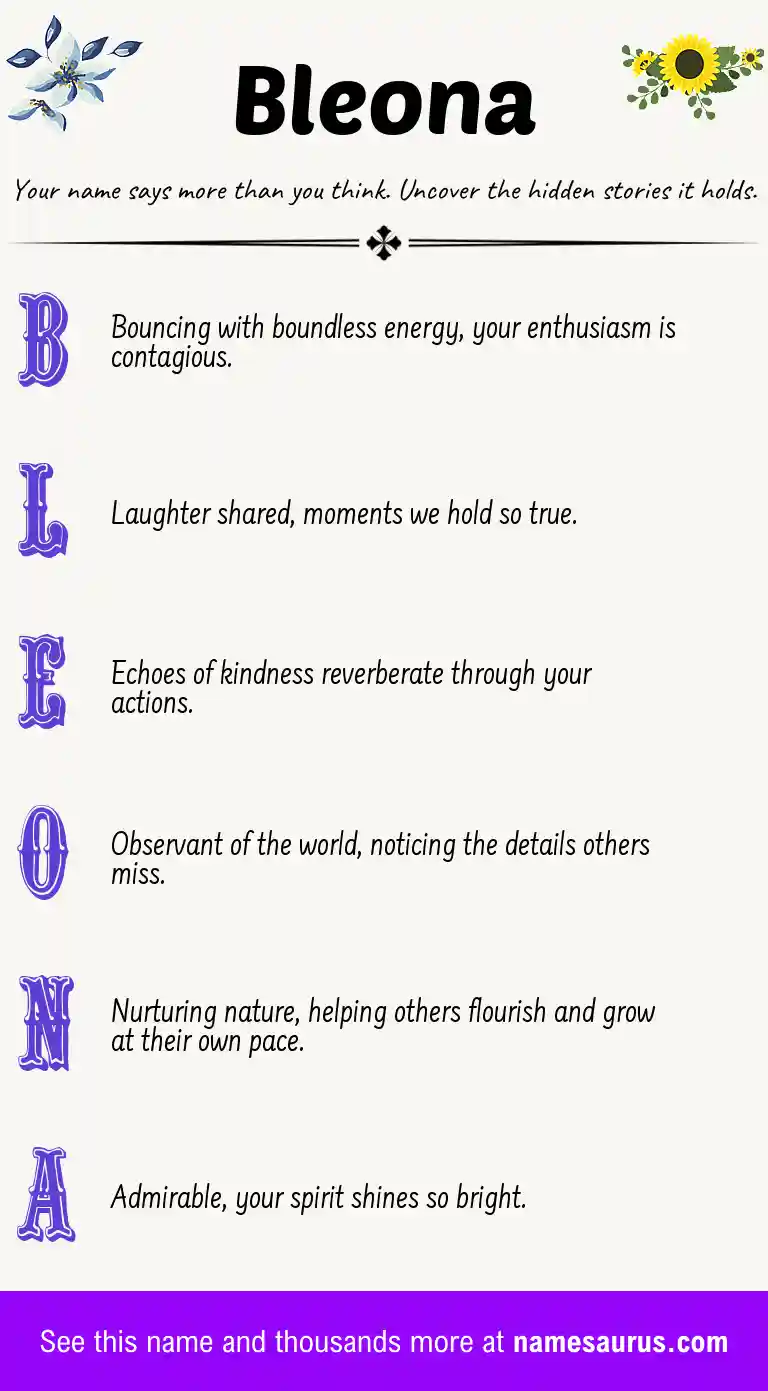 Acrostic poem about Bleona.