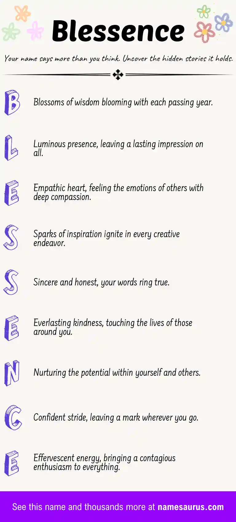 Acrostic poem about Blessence.