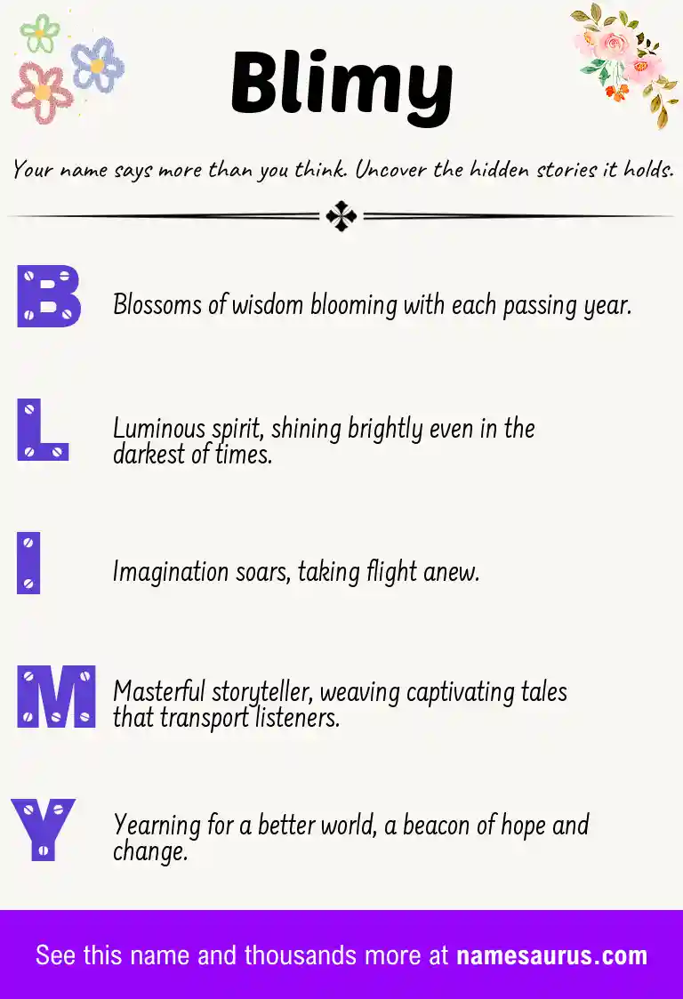 Acrostic poem about Blimy.