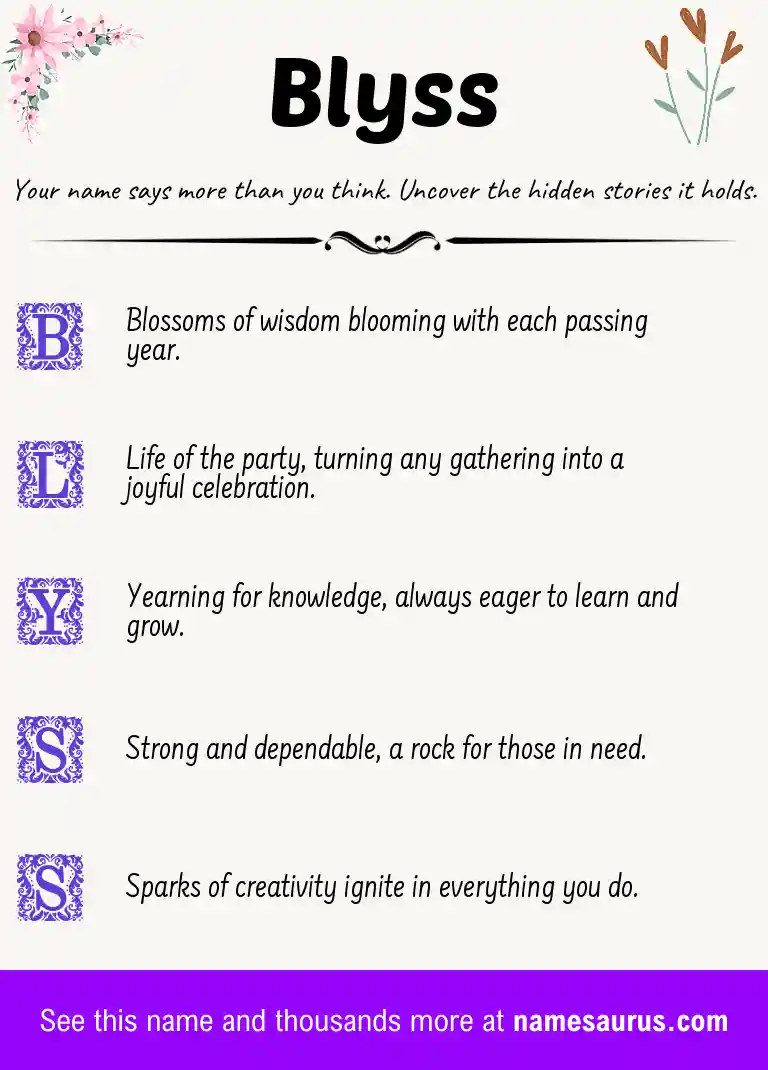 Acrostic poem about Blyss.