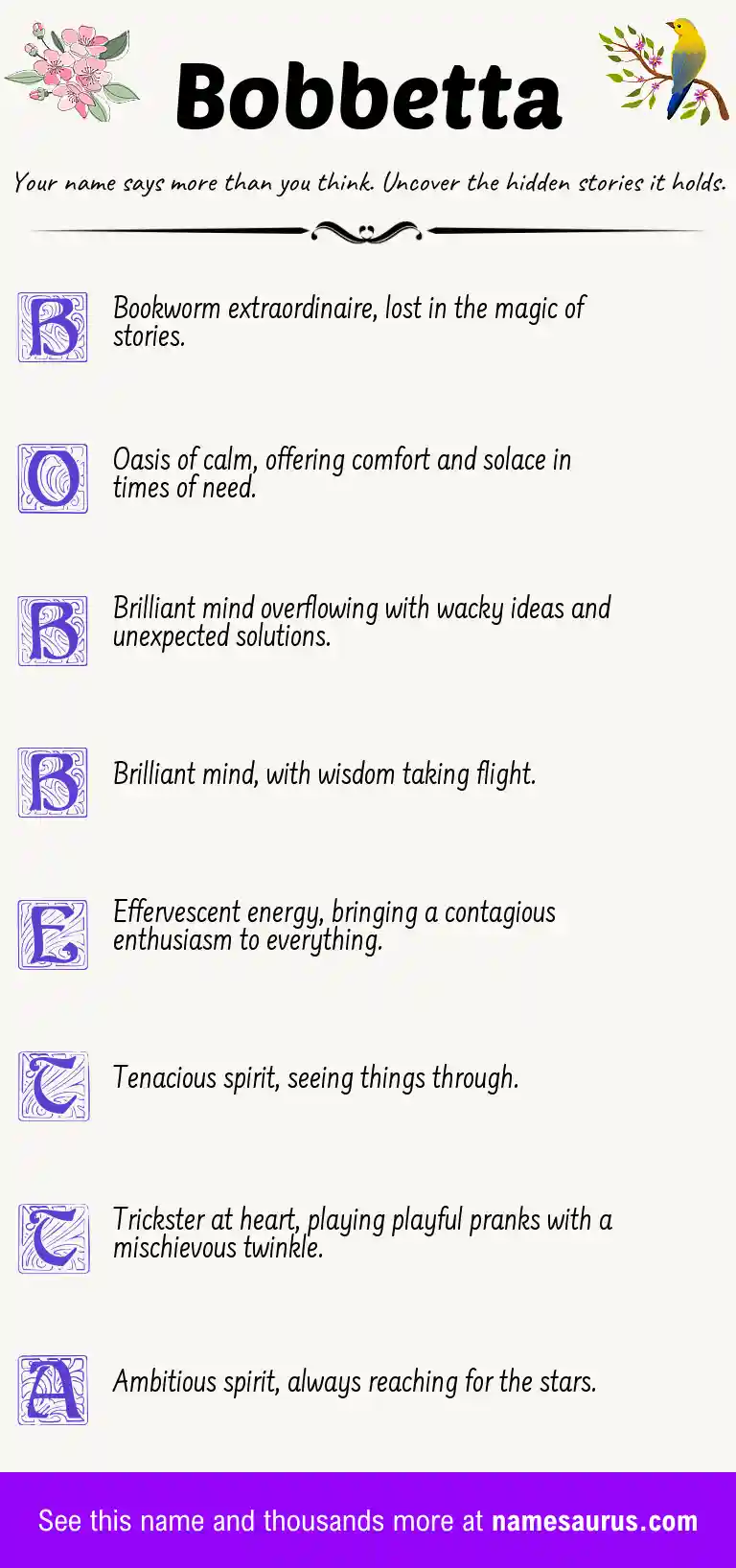 Acrostic poem about Bobbetta.