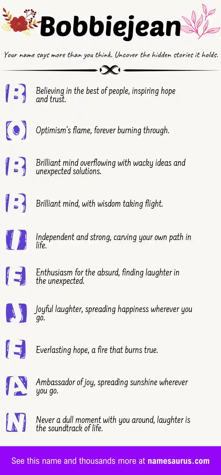 Acrostic poem about Bobbiejean.
