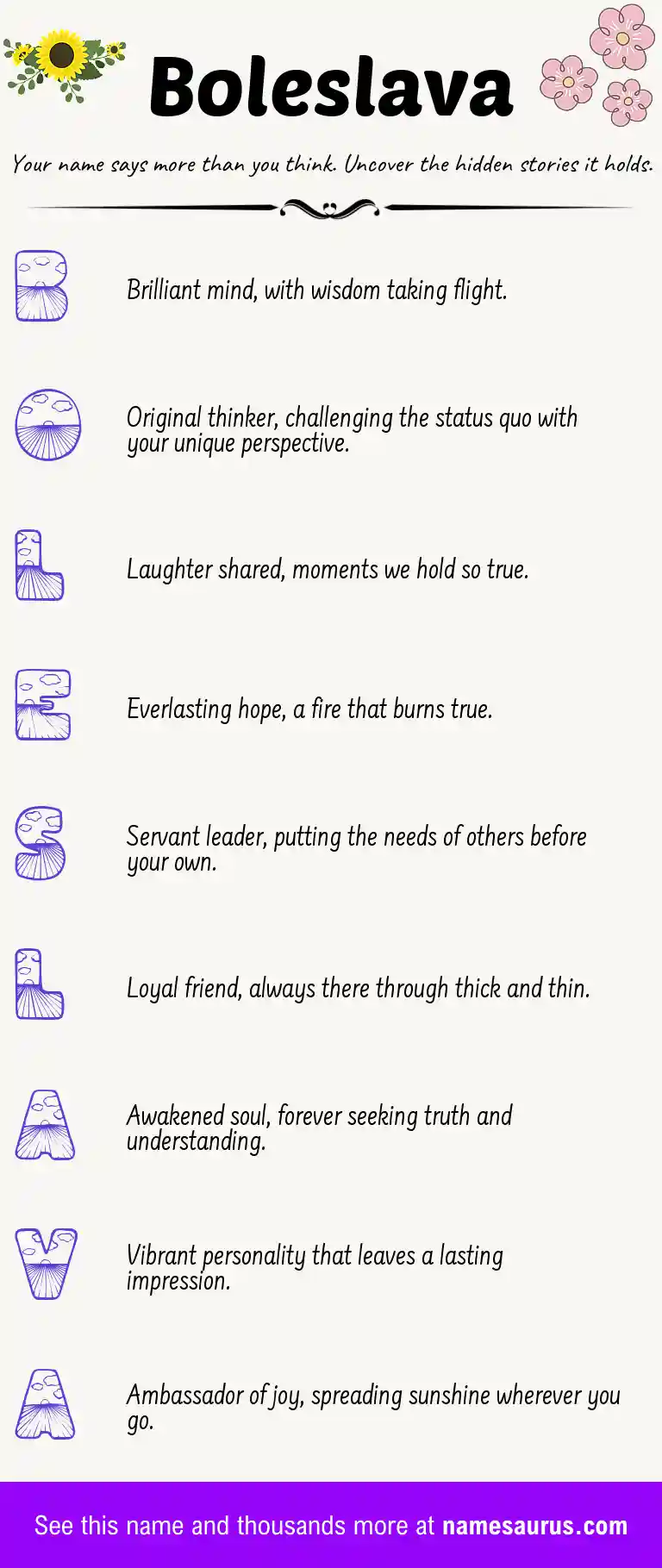 Acrostic poem about Boleslava.