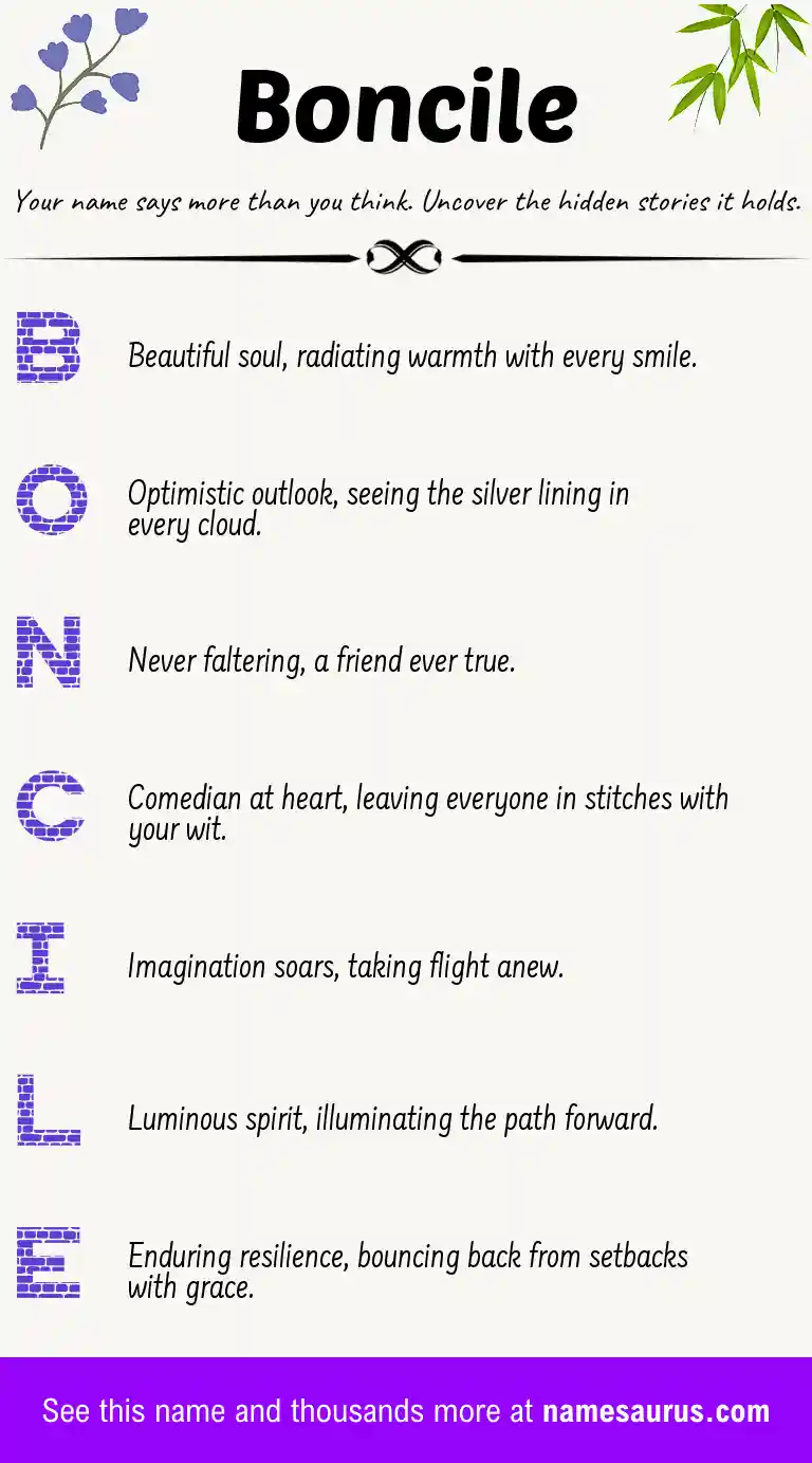 Acrostic poem about Boncile.