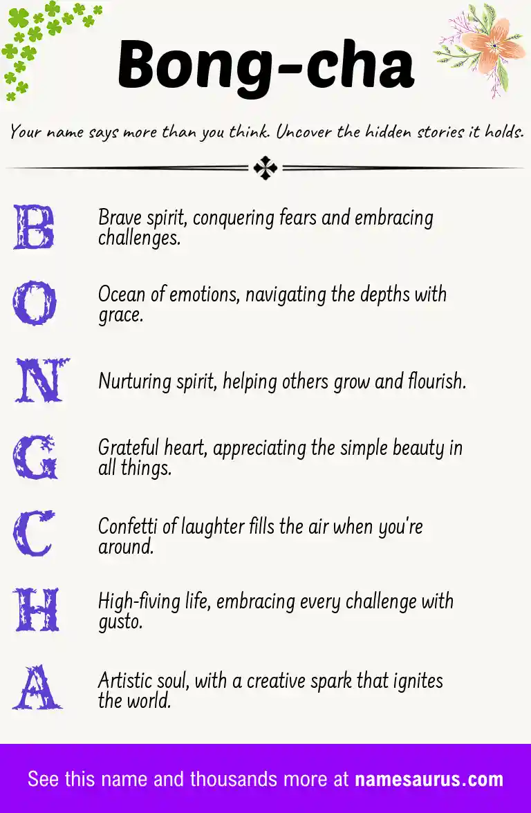 Acrostic poem about Bong-cha.