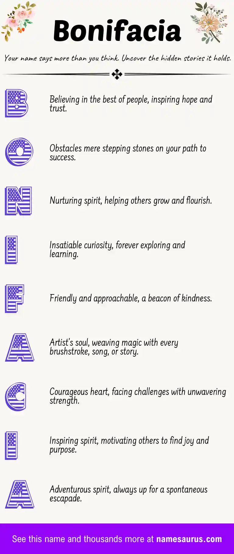 Acrostic poem about Bonifacia.