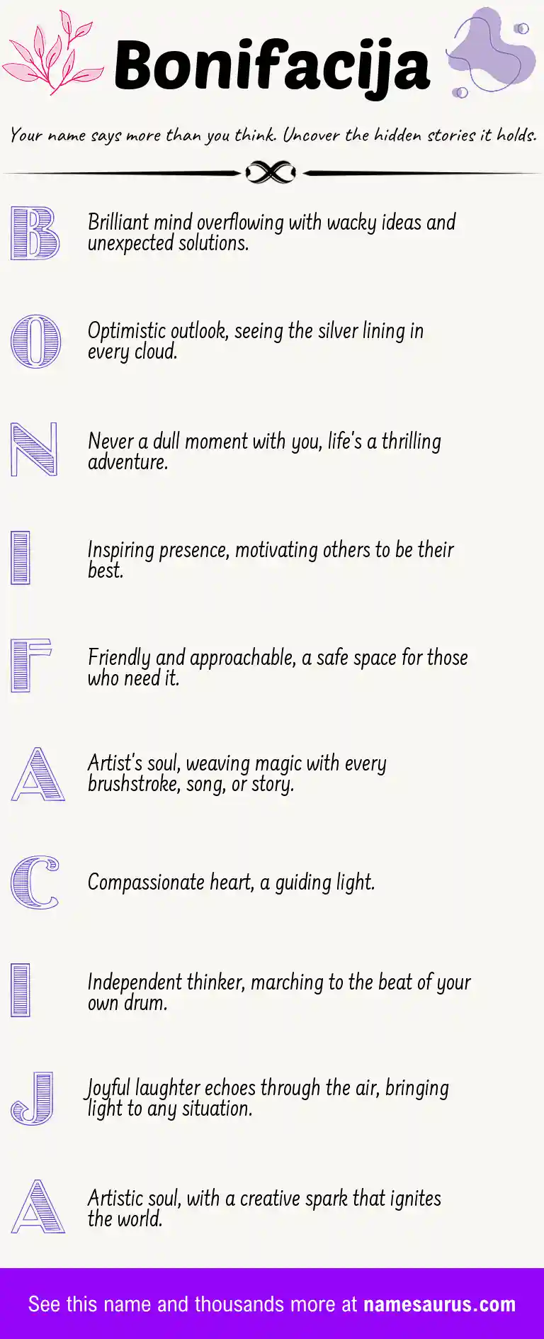 Acrostic poem about Bonifacija.
