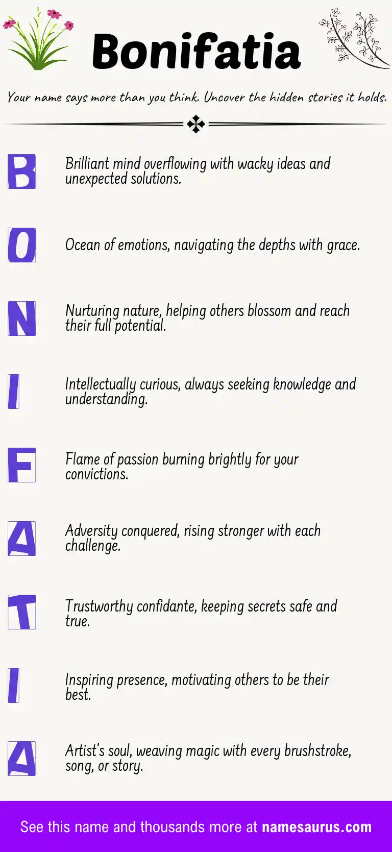 Acrostic poem about Bonifatia.