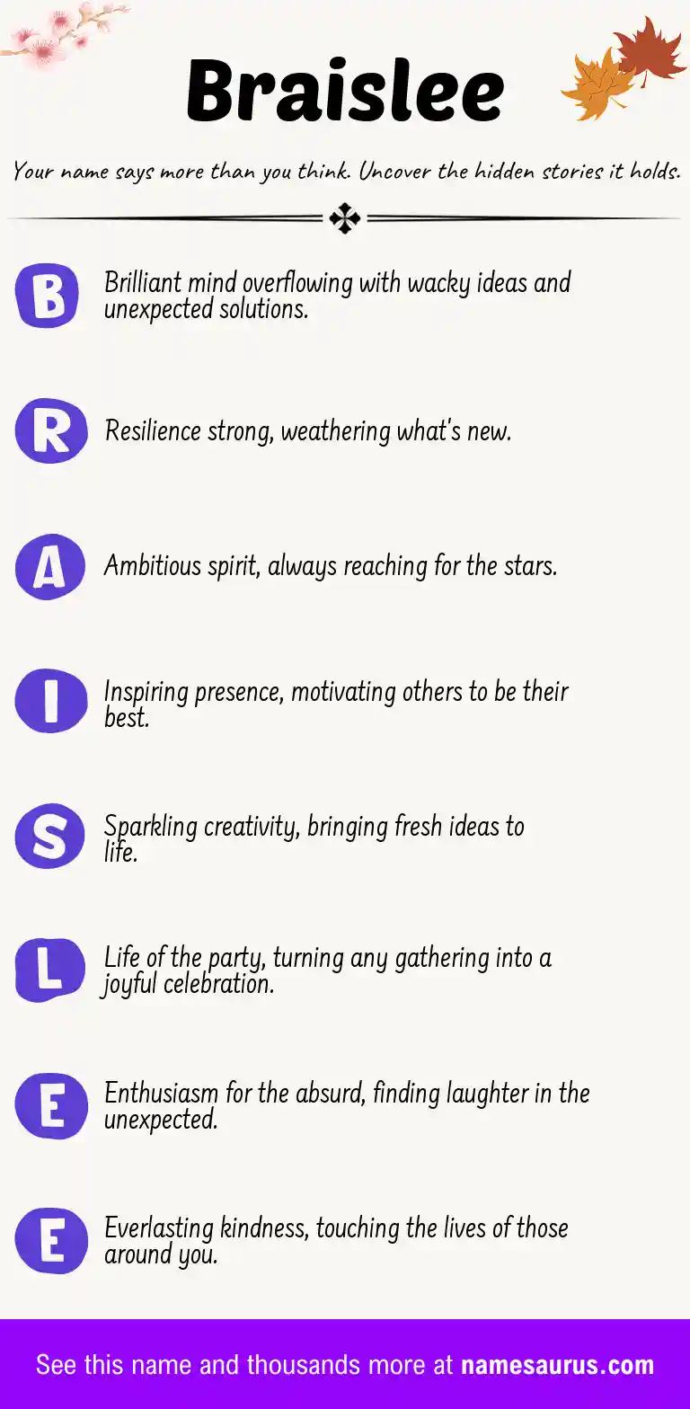 Acrostic poem about Braislee.