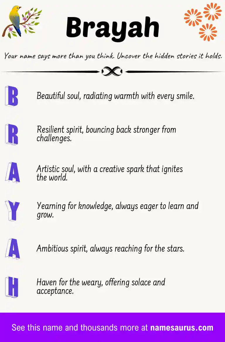 Acrostic poem about Brayah.