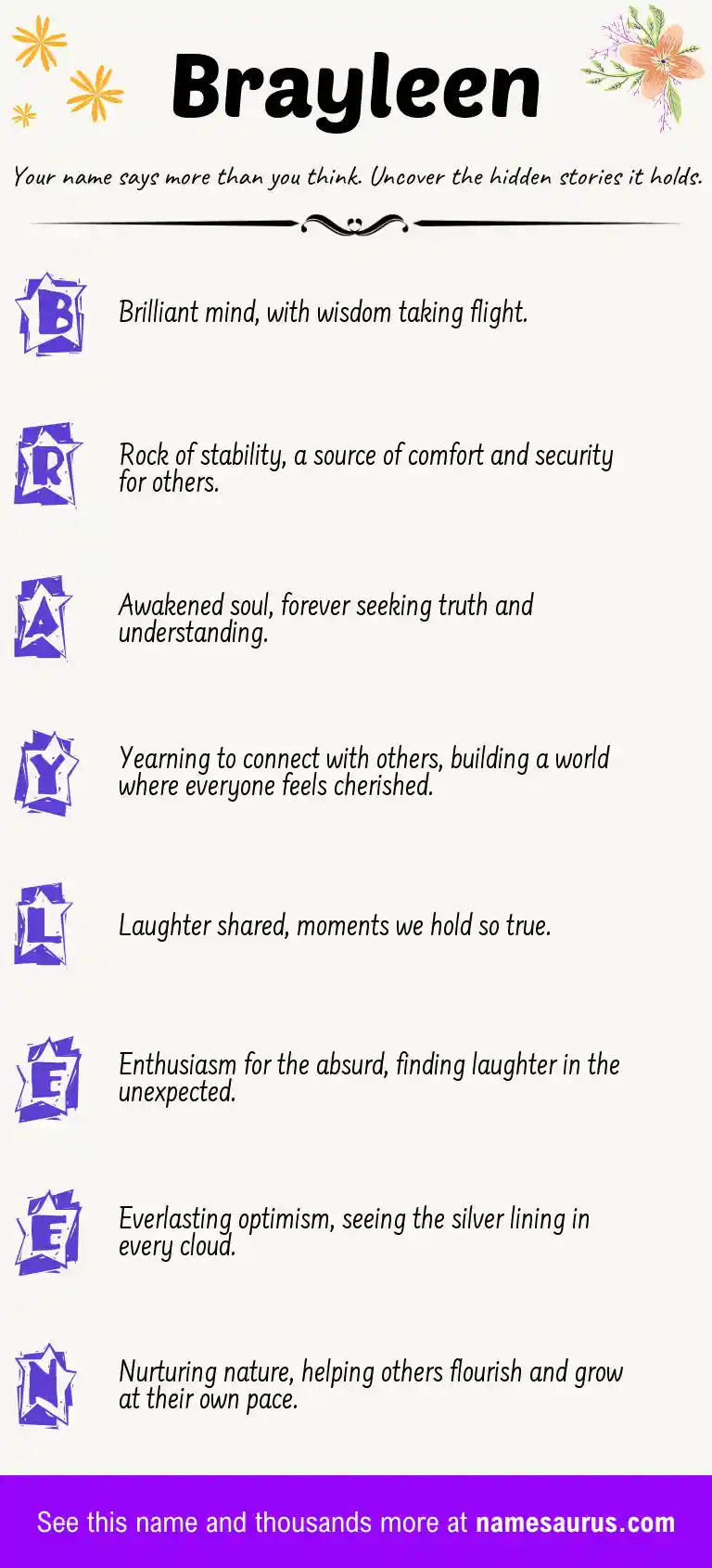 Acrostic poem about Brayleen.
