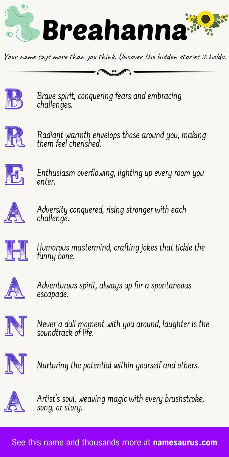 Acrostic poem about Breahanna.