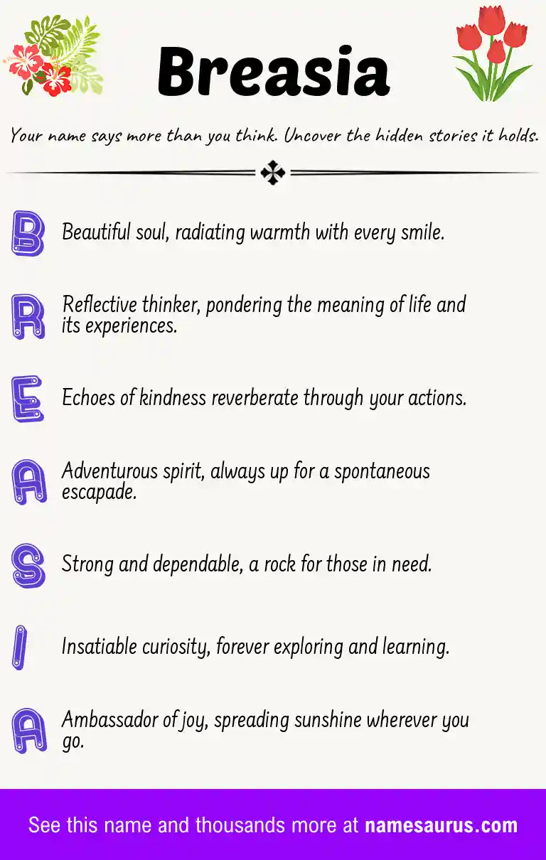 Acrostic poem about Breasia.
